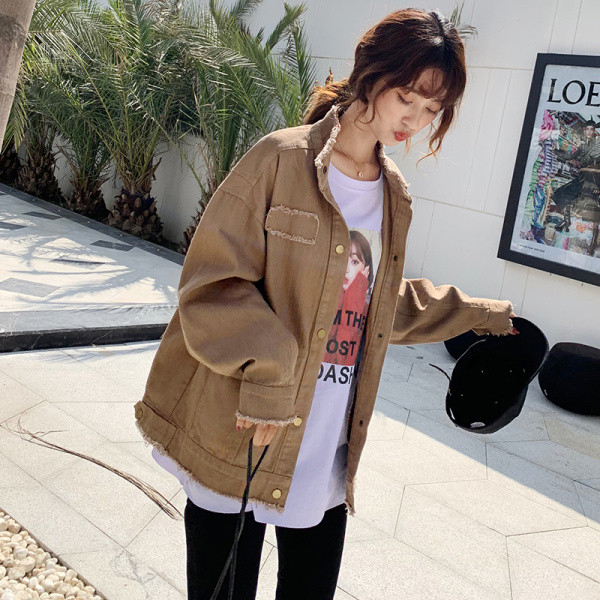 Ženska aktualna traper jakna s poluvisokim širokim ovratnikom