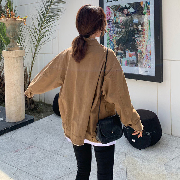 Ženska aktualna traper jakna s poluvisokim širokim ovratnikom