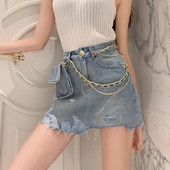 Moderna ženska traper suknja s visokim strukom i torbom na metalni lančić