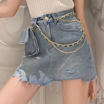 Moderna ženska traper suknja s visokim strukom i torbom na metalni lančić