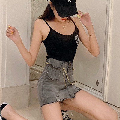 Moderna ženska traper suknja s visokim strukom i torbom na metalni lančić