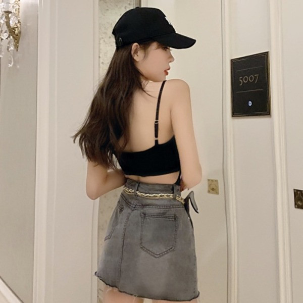 Moderna ženska traper suknja s visokim strukom i torbom na metalni lančić