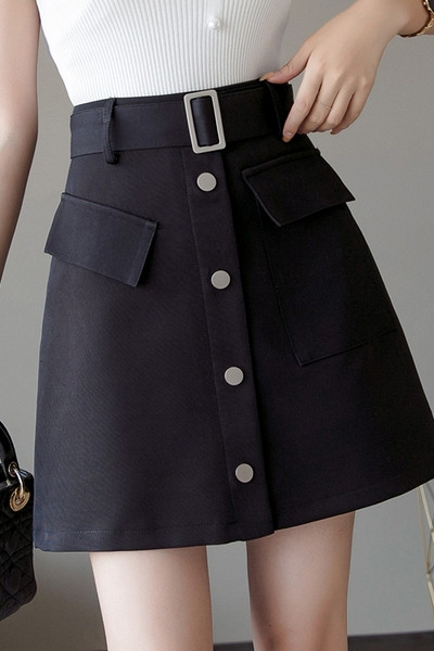 Női alkalmi szoknya magas derékkal, gombokkal és övvel