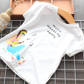 Naujo modelio vaikiški marškinėliai su raštu ir ovalia iškirpte mergaitėms