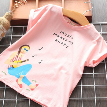 Нов модел детска тениска с щампа и овално деколте за момичета