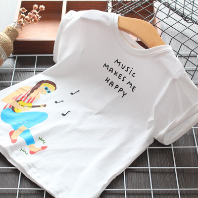 Naujo modelio vaikiški marškinėliai su raštu ir ovalia iškirpte mergaitėms