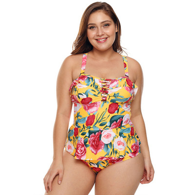 Costum de baie complet cu model floral și mărimi până la 3XL