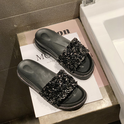 Ženske casual papuče s ravnim potplatom i kamenčićima u boji