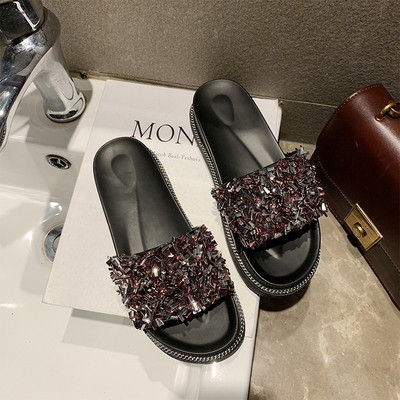 Ženske casual papuče s ravnim potplatom i kamenčićima u boji