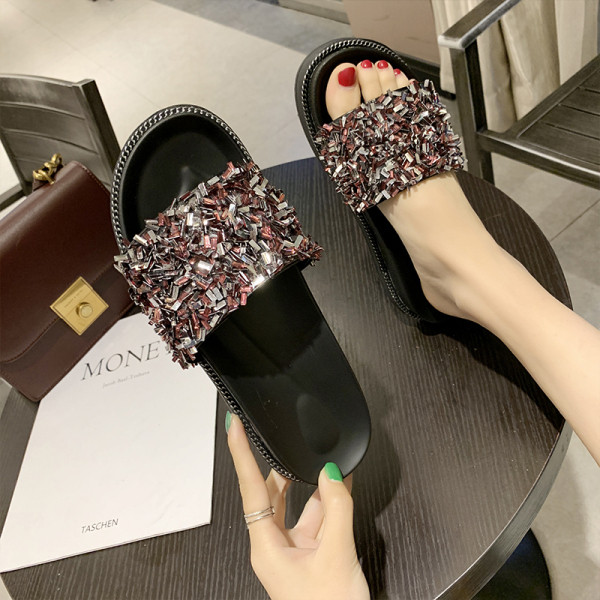 Ženske casual papuče s ravnim potplatom i kamenčićima u boji