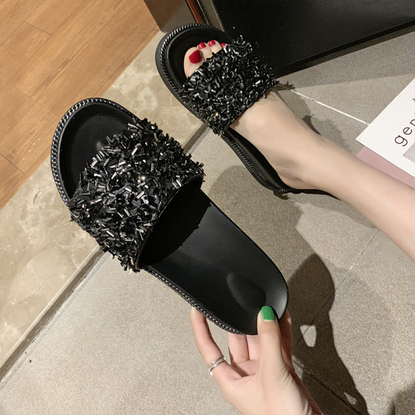 Ženske casual papuče s ravnim potplatom i kamenčićima u boji