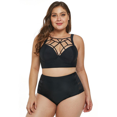 Modern fekete kétrészes fürdőruha magas derekú nadrággal