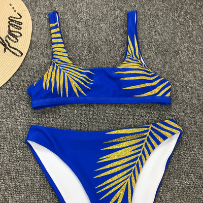 Naujo modelio moteriškas maudymosi kostiumėlis iš dviejų dalių su blizgiu efektu