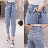 Moderne ženske duge traperice s visokim strukom i remenom