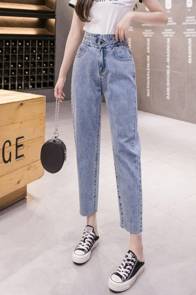 Moderne ženske duge traperice s visokim strukom i remenom