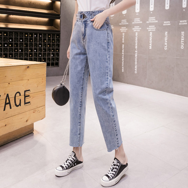 Moderne ženske duge traperice s visokim strukom i remenom