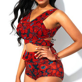 Naujo modelio maudymosi kostiumėlis su gėlių raštu ir kaklaraiščiais