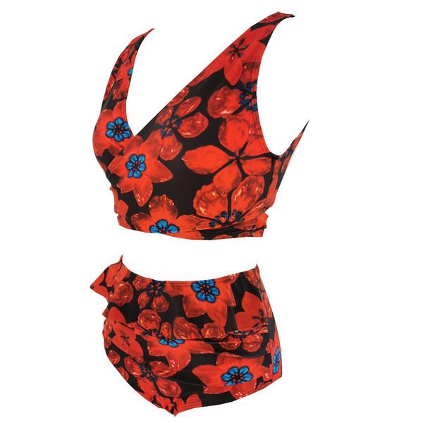 Naujo modelio maudymosi kostiumėlis su gėlių raštu ir kaklaraiščiais