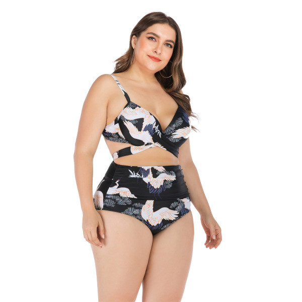 Dvodijelni kupaći kostim velike veličine s hlačama visokog struka i uzorkom u boji