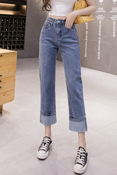 Sieviešu garie džinsi ar augstu vidukli - taisns modelis
