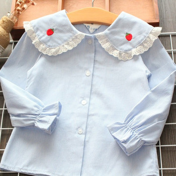 Детска раирана риза с бродерия и дантела