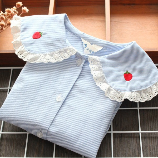 Laste triibuline tikandi ja pitsiga särk