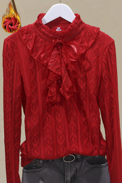 Női csipkeblúz kerek nyakkivágással és békával