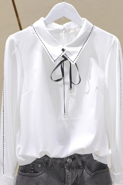 Ženska moderna košulja s klasičnim ovratnikom i čipkom