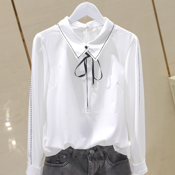 Ženska moderna košulja s klasičnim ovratnikom i čipkom