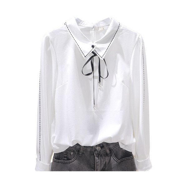 Ženska moderna košulja s klasičnim ovratnikom i čipkom