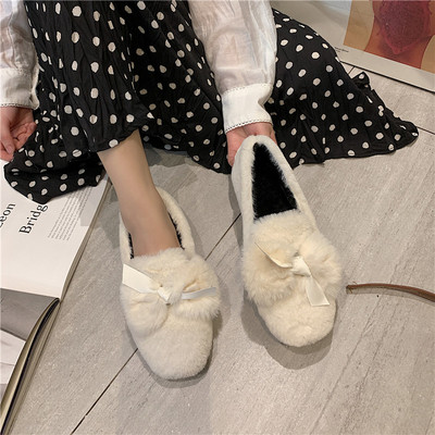 Pliušiniai moteriški mokasinai su kaspinu ir plokščiu padu