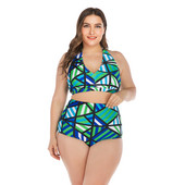 Nagy méretű színes kétrészes fürdőruha V-nyakkal