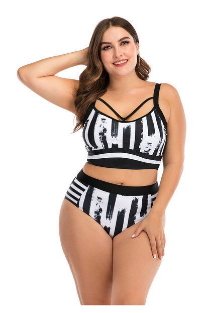 Melnbalts divdaļīgs peldkostīms ar izmēriem līdz 4XL