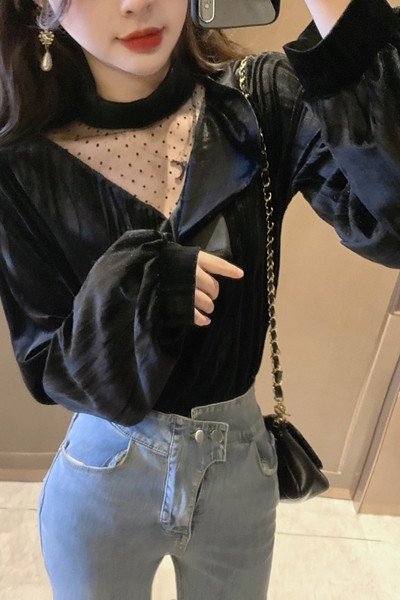 Retro moteriški aksominiai marškiniai