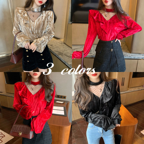 Retro moteriški aksominiai marškiniai