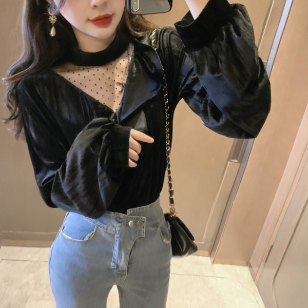 Retro moteriški aksominiai marškiniai