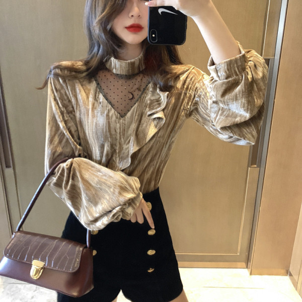 Retro moteriški aksominiai marškiniai