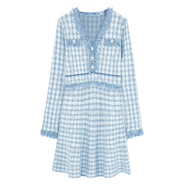 Kockás női ruha hosszú ujjal és gombokkal