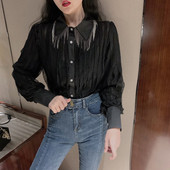 Modern női ing klasszikus gallérral, rojtokkal