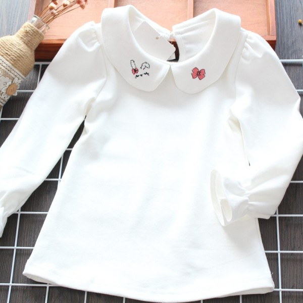 Naujo modelio vaikiška palaidinė su ovalia iškirpte ir siuvinėjimu mergaitėms