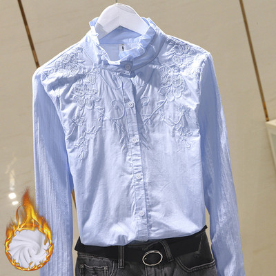 Ikdienas sieviešu krekls ar izšuvumu un apaļu kakla izgriezumu