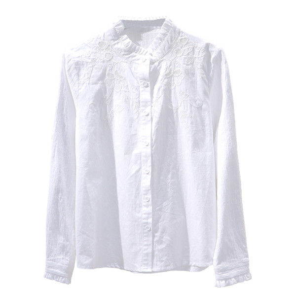 Ikdienas sieviešu krekls ar izšuvumu un apaļu kakla izgriezumu