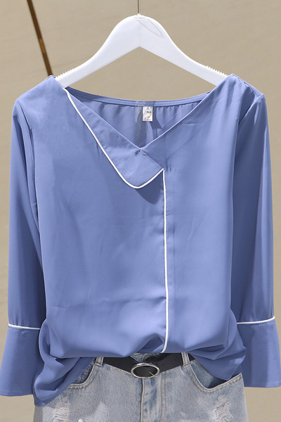 Cămașă casual de damă cu decolteu spitz - model larg