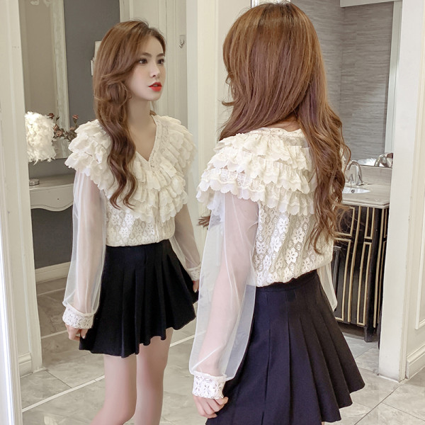 Ženska ležerna košulja sa špic izrezom i rukavima od tila