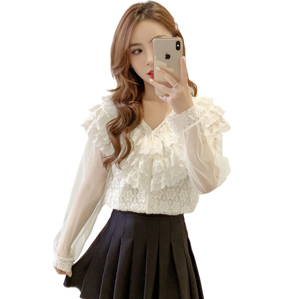 Ženska ležerna košulja sa špic izrezom i rukavima od tila