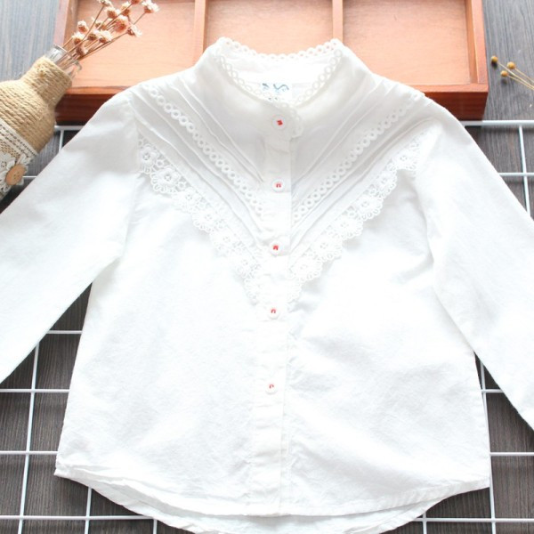 Bērnu krekls ar mežģīnēm un zemu apkakli meitenēm