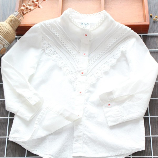 Bērnu krekls ar mežģīnēm un zemu apkakli meitenēm