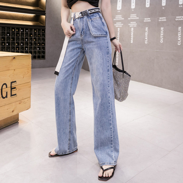 Moteriški laisvalaikio džinsai aukštu juosmeniu ir kišenėmis – platus modelis