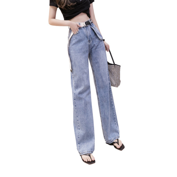 Moteriški laisvalaikio džinsai aukštu juosmeniu ir kišenėmis – platus modelis