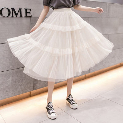 Fusta lunga de dama cu talie elastica si tul